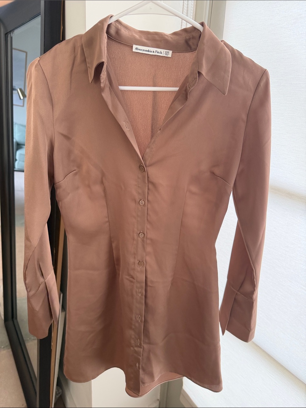 Abercrombie & Fitch Women's Long-Sleeve Brown Button-Down mini dress